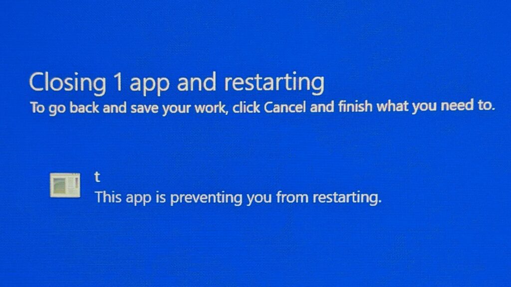 t this app is preventing you from restarting or shutdown