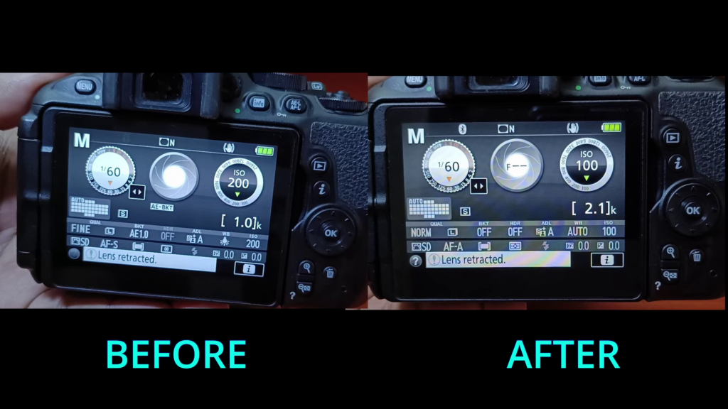 before and after reset the nikonD5600